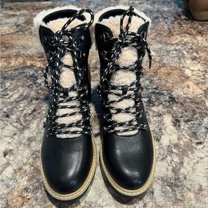 Corkys Black Lace-Up Boots with Tan Trim